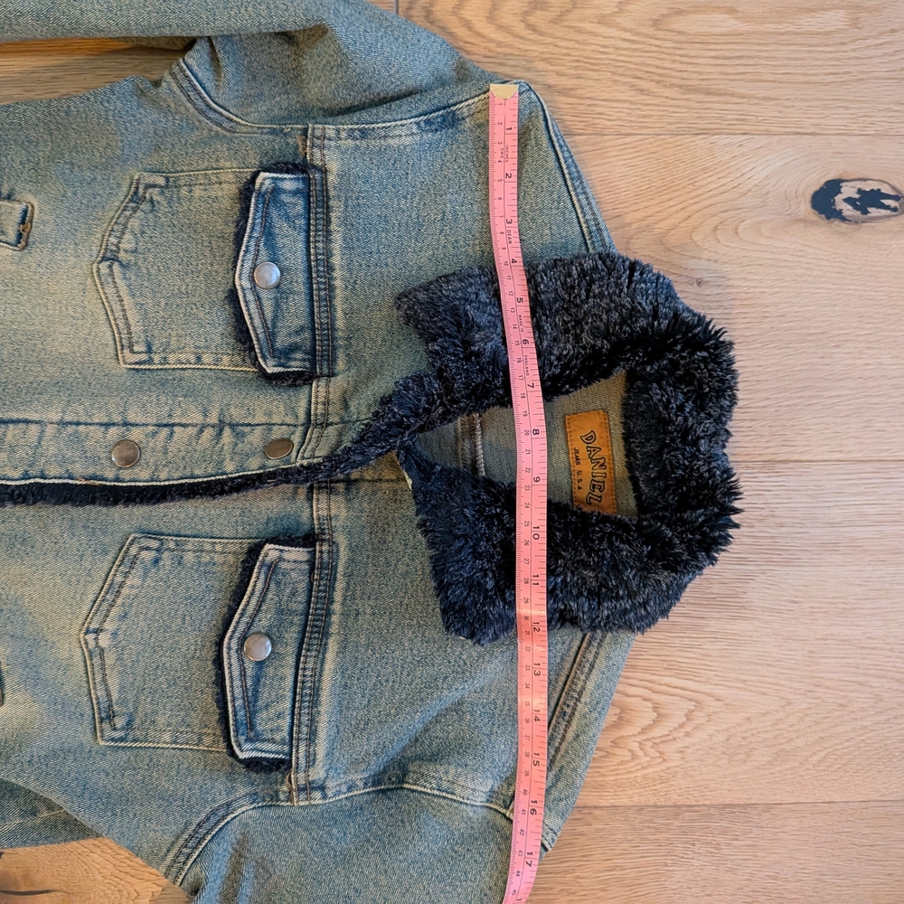 Vtg Sherpa Trim Denim Jacket Daniel Jeans Black wash Collar Lined USA Sz M Y2K - Picture 9 of 9